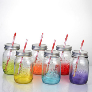 6 colors 16oz painted color glass mason jar with handle ,lid and straw