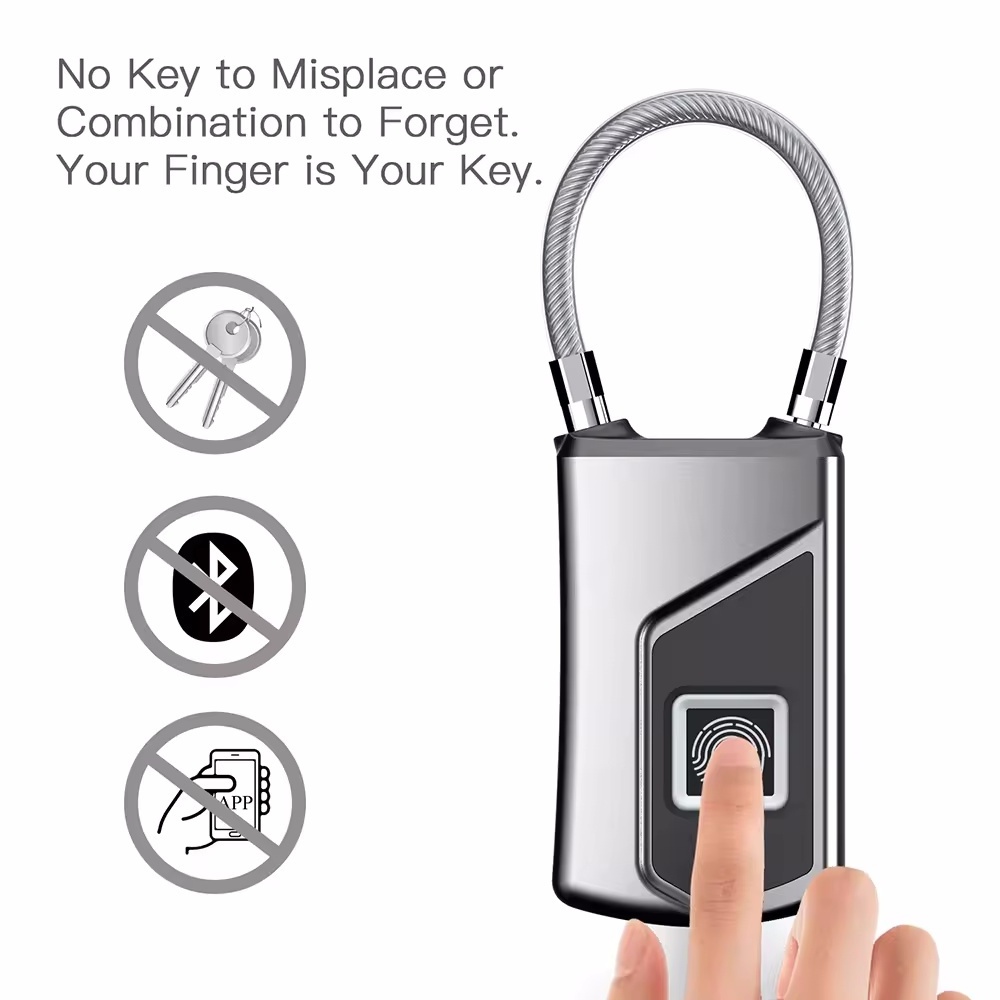 Mtoph 2024 Fingerprint Padlock Waterproof Smart Padlock Cabinet Lock Cabinet Lock Dormitory Anti-Theft Bag Luggage Lock