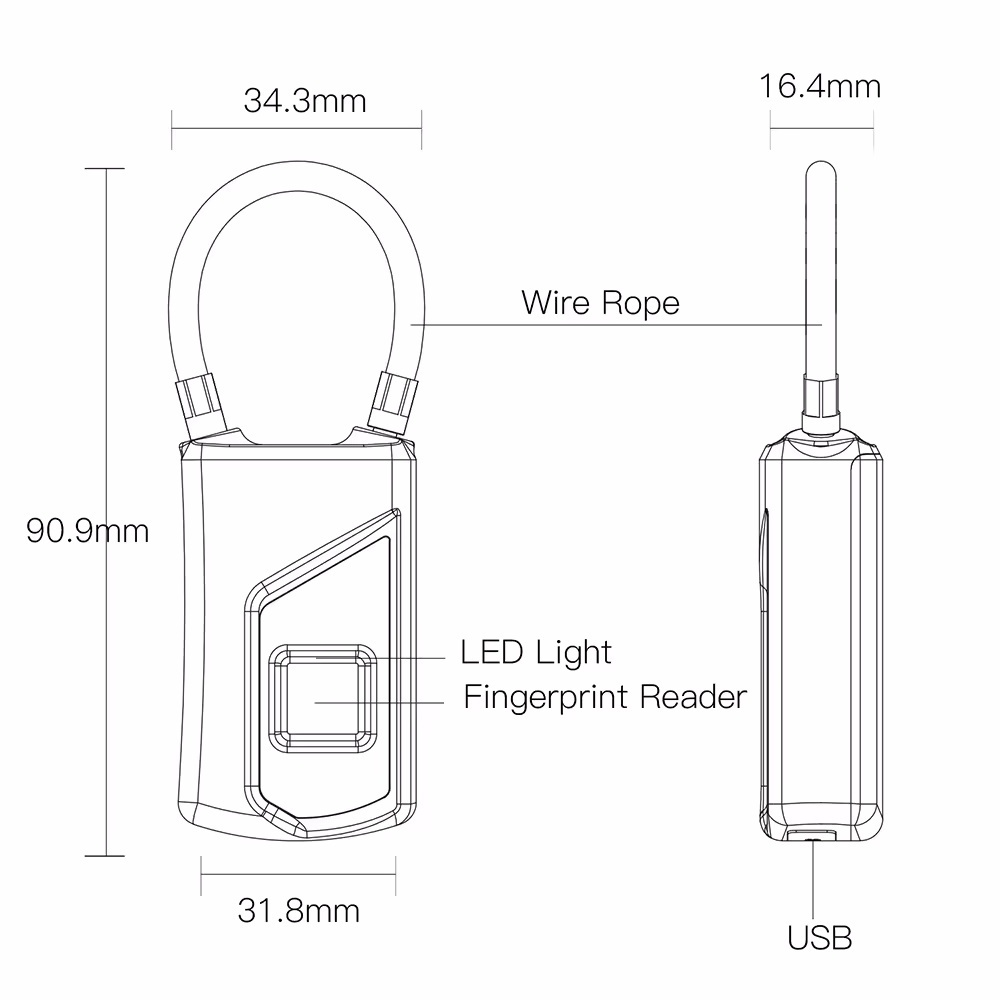 Mtoph 2024 Fingerprint Padlock Waterproof Smart Padlock Cabinet Lock Cabinet Lock Dormitory Anti-Theft Bag Luggage Lock