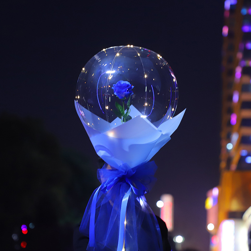 2023 High Quality Rose Flower Clear Pvc Bubble Bobo Balloons With Led Light For Valentine Decoration