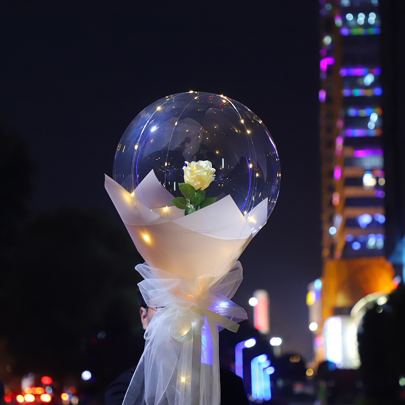 2023 High Quality Rose Flower Clear Pvc Bubble Bobo Balloons With Led Light For Valentine Decoration