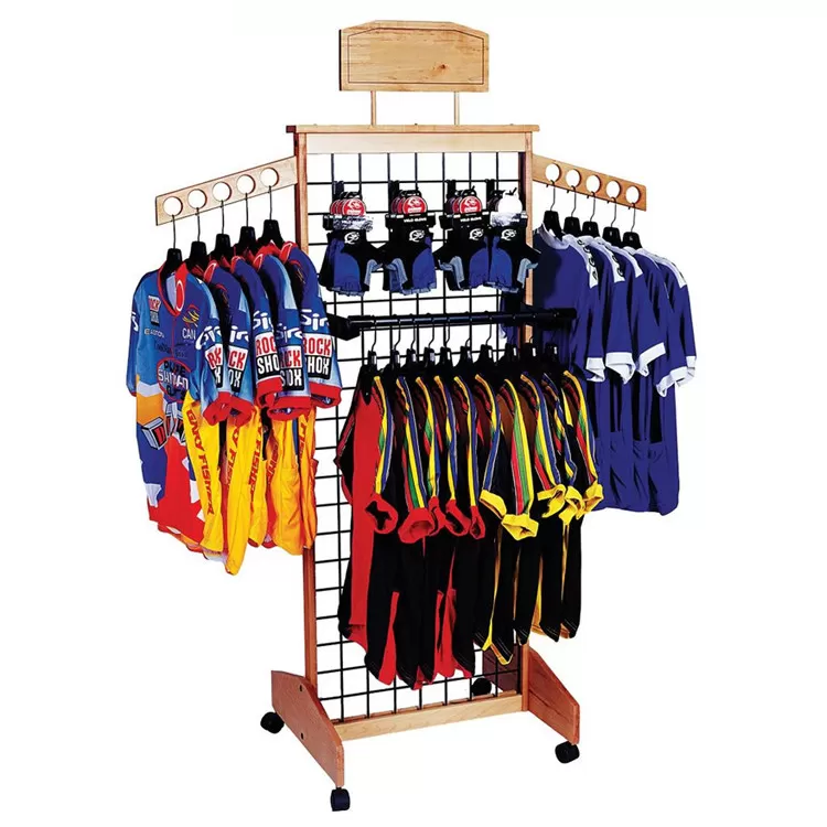 Wooden Shop Fittings and Display Retail Grid Wall Panel Clothing Display With Hooks