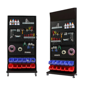 Tool pegboard display rack with wheels for garage