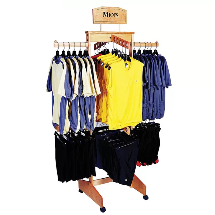 Wooden Shop Fittings and Display Retail Grid Wall Panel Clothing Display With Hooks