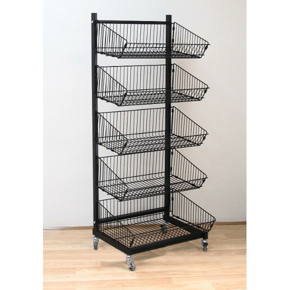 Shop Fittings and Display 5 Tier Basket Stand Retail  Display with Wheels