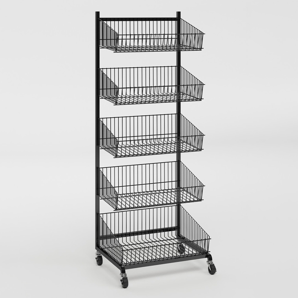 Shop Fittings and Display 5 Tier Basket Stand Retail  Display with Wheels