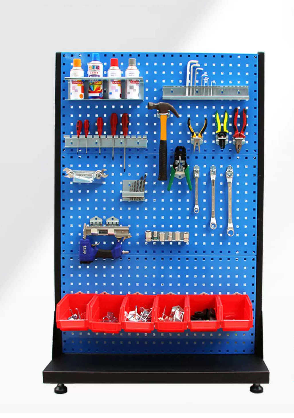 Tool pegboard display rack with wheels for garage