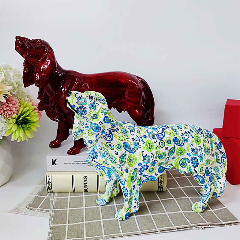 Life-like Ornament Dachshund Sculpture House Decoration Water Transfer Printing Dog Decor Statue