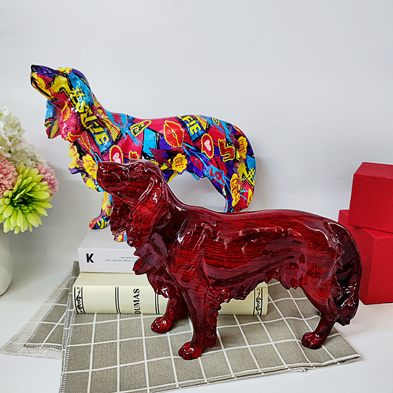 Life-like Ornament Dachshund Sculpture House Decoration Water Transfer Printing Dog Decor Statue