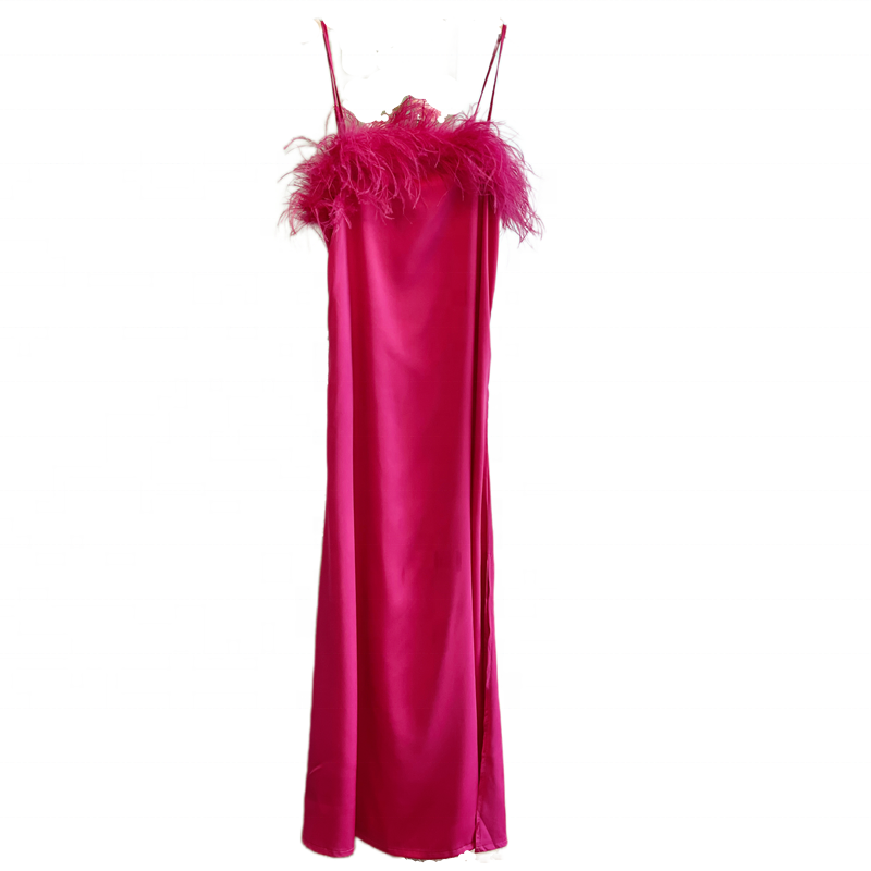 Polyester Ostrich Feather drs Women Luxury Real Ostrich Feather Robe Fur Pajamas