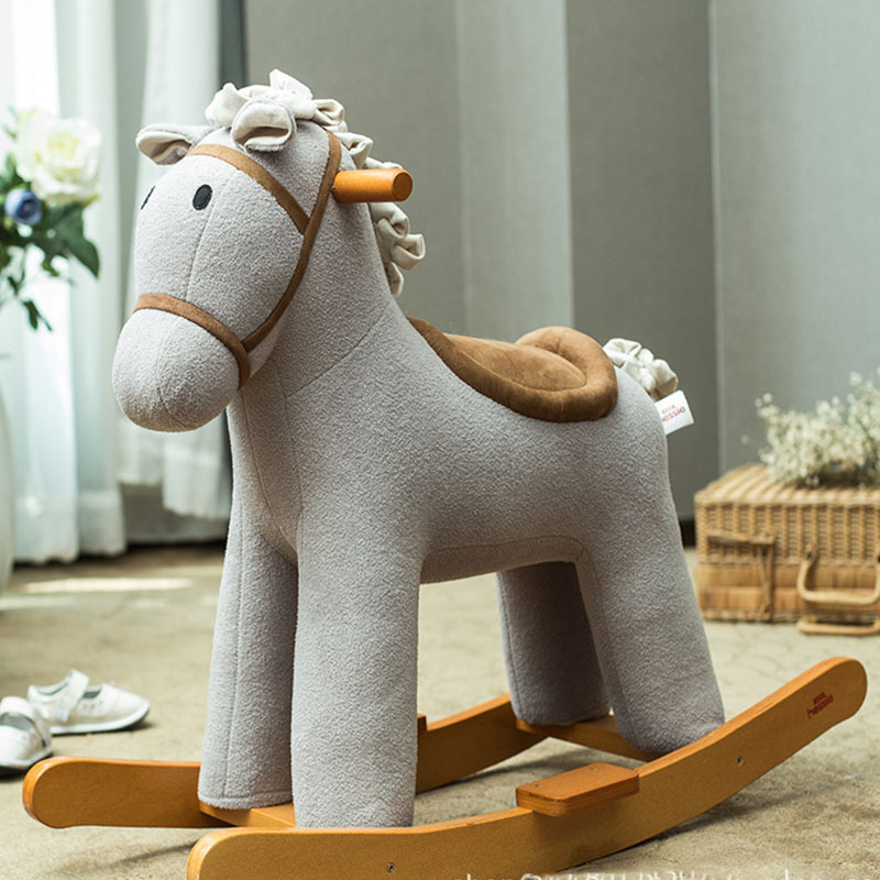 Mountable Wooden Nordic Style Classic Grey Rocking Horses for Children