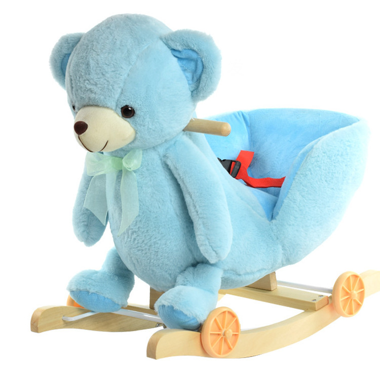 Custom Soft Plush Bear Rocking Horse Stuffed Animal Riding Toy with Music Box