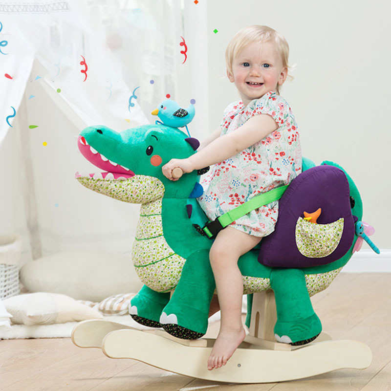 Wholesale Wooden Plush Dinosaur Ride on Toy Animals Rocking Horse for Kids