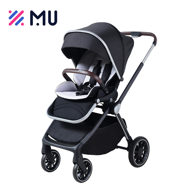 3 in 1 Luxury PU Leather Push Handle Bumper Foldable Wagon Baby Stroller with Car Seat