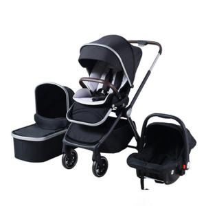 3 in 1 Luxury PU Leather Push Handle Bumper Foldable Wagon Baby Stroller with Car Seat