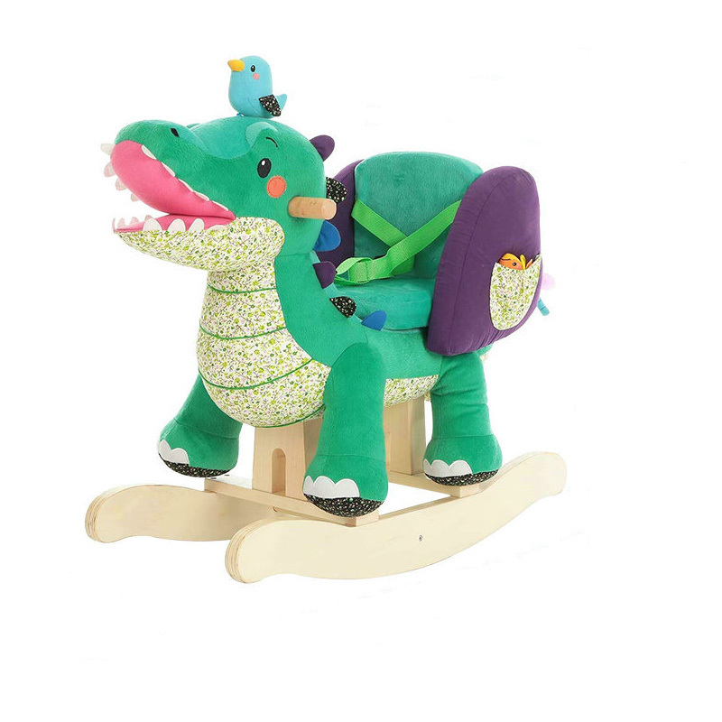 Wholesale Wooden Plush Dinosaur Ride on Toy Animals Rocking Horse for Kids