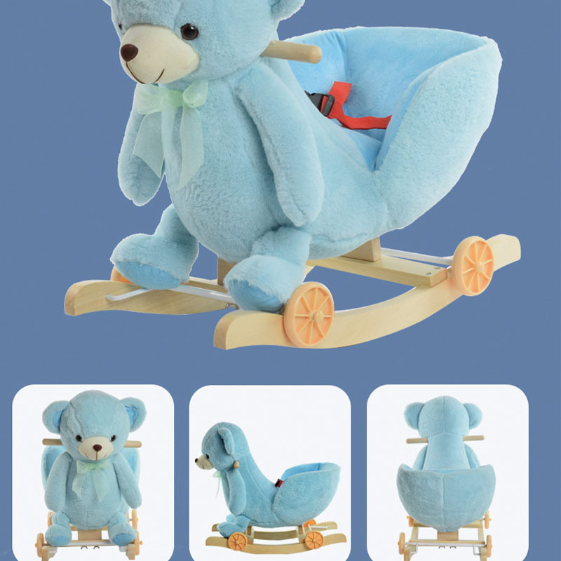 Custom Soft Plush Bear Rocking Horse Stuffed Animal Riding Toy with Music Box