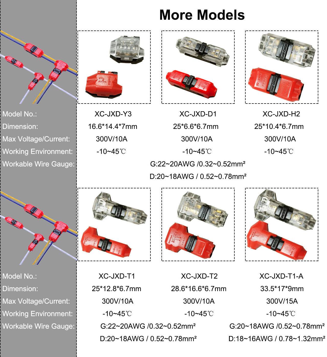 H Shape Quick Splice Wire Wiring Electrical Connector for 2 Pin 22-16 AWG LED Strip Cable Crimp Terminal Blocks Conductor