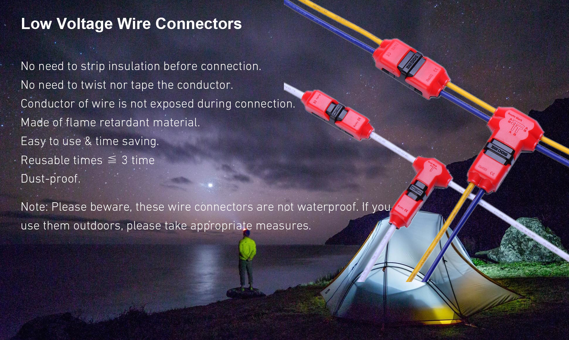 H Shape Quick Splice Wire Wiring Electrical Connector for 2 Pin 22-16 AWG LED Strip Cable Crimp Terminal Blocks Conductor