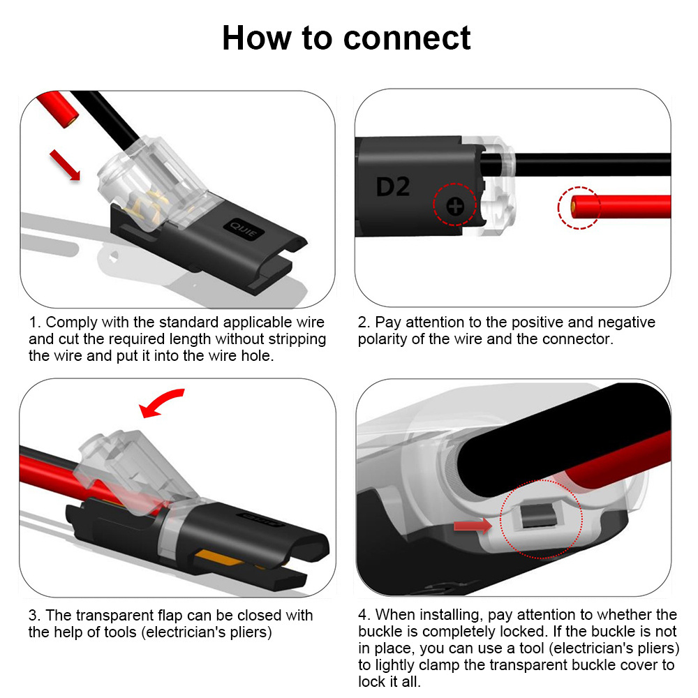 No Wire-Stripping Required 2 Pin 2 Way Pluggable LED Wire Connectors Universal Compact Quick Splice Wire Terminals for AWG 22-18