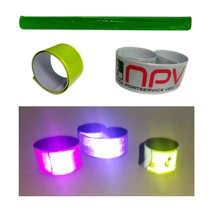 hot selling custom made kids gift safety slap band bangle type reflective wrist snap bracelets high light pvc reflex wristband