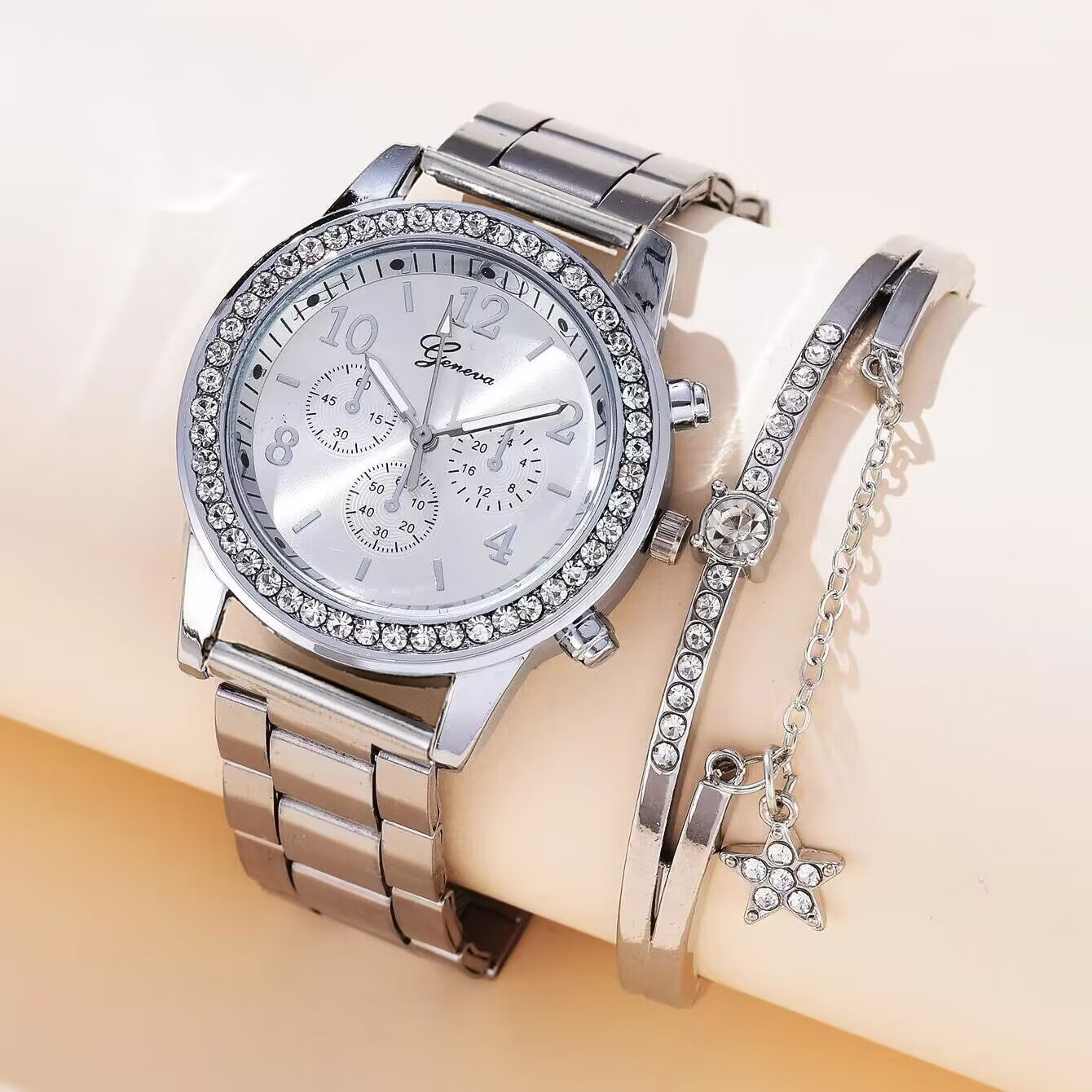 Mechanical Watch Steel Band Women's Watch Casual Korean Version Trendy Two-Piece Bracelet Quartz Watch