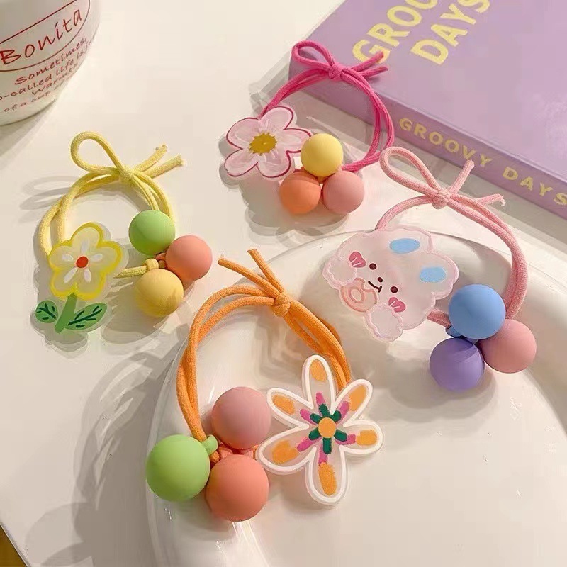 Korean Fashion Elastic Cute Animal Hair Accessories Baby Cartoon Flower Butterfly Hair Tie Fabric Scrunchy for Children Girls