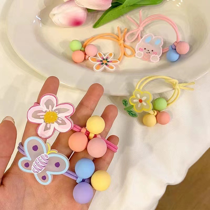 Korean Fashion Elastic Cute Animal Hair Accessories Baby Cartoon Flower Butterfly Hair Tie Fabric Scrunchy for Children Girls