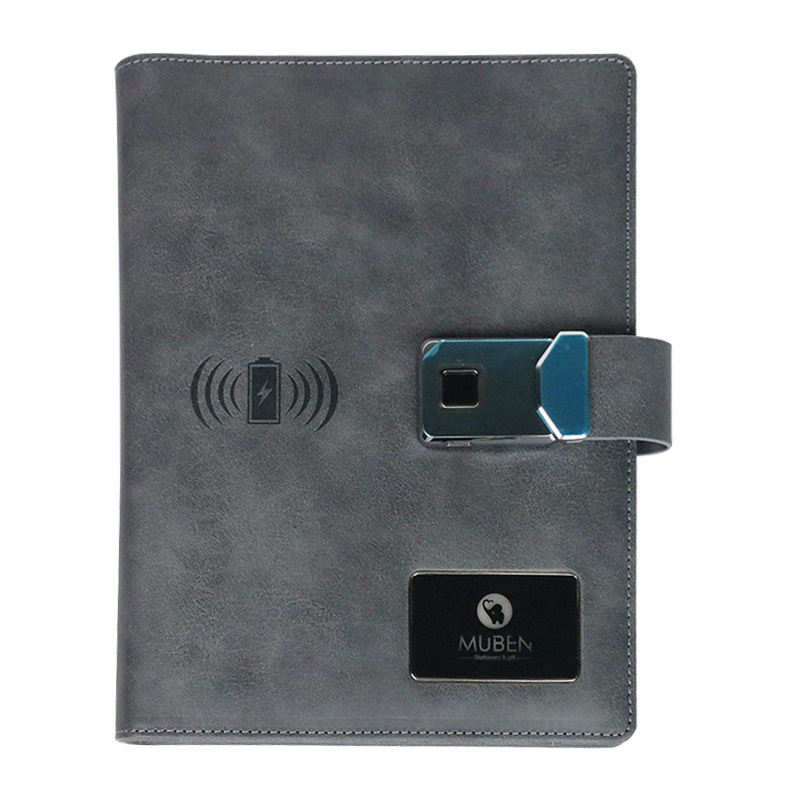 Smart diary notebook with fingerprint lock wireless charger power bank diary pen drive smart power bank notebook