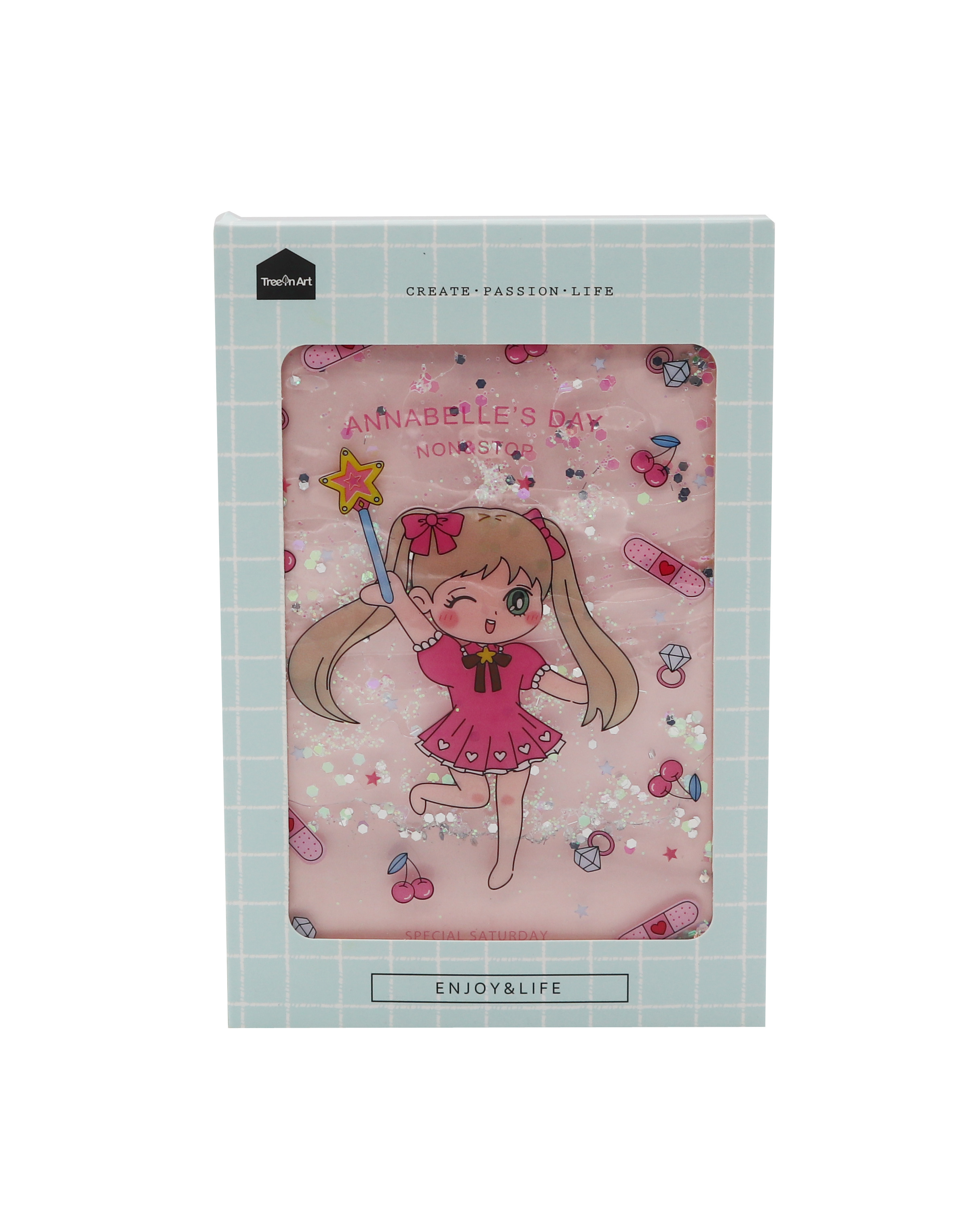 School New  Shiny Liquid PVC diary cover A5 Boxed  Cartoon journal for  Girl