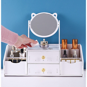 Factory wholesale price The mirror is rotatable wooden large capacity cosmetic storage box makeup drawer