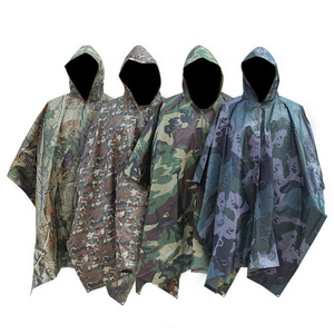 Camo waterproof tactical hunting raincoat outdoor raincoat polyurethane coated camouflage polyester raincoat