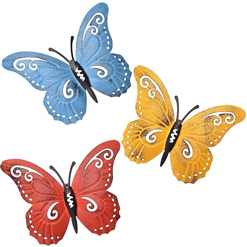 3 Pack Metal Butterfly Wall Hanging Insects 3D Crafts Iron Art Butterfly Outdoor Garden Iron Decoration