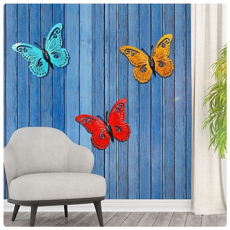 3 Pack Metal Butterfly Wall Hanging Insects 3D Crafts Iron Art Butterfly Outdoor Garden Iron Decoration