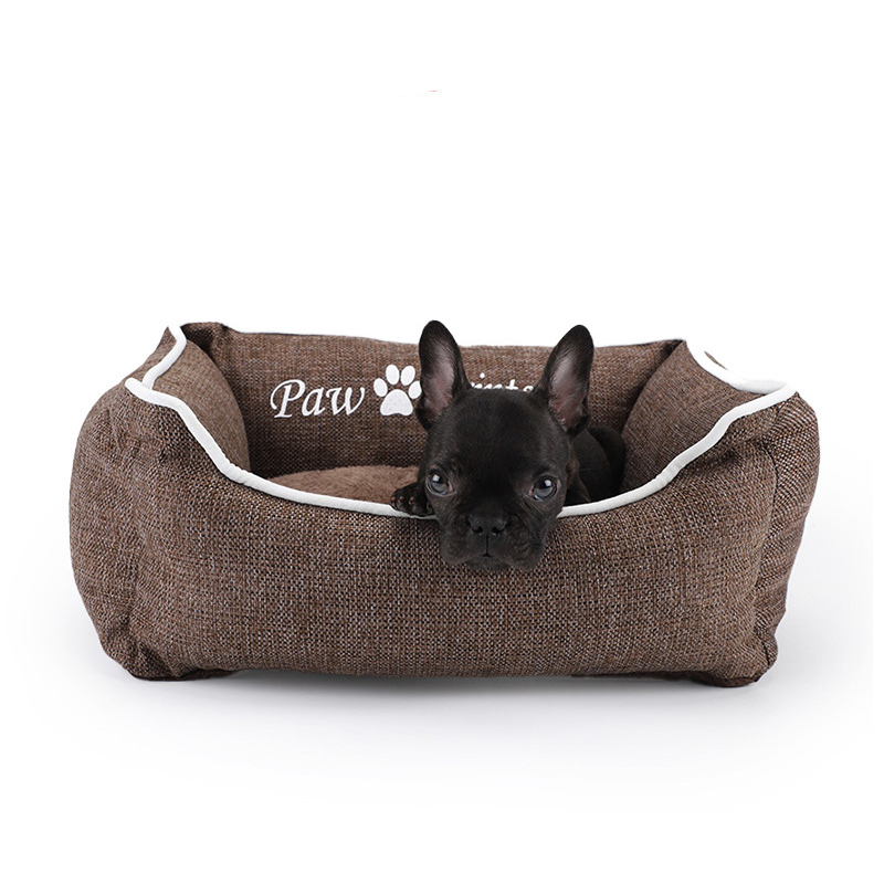 2022 New Design Classic Paw Print Warm Soft Deep Sleep Cat Dog Bed Anti Slip Heated Pet Bed