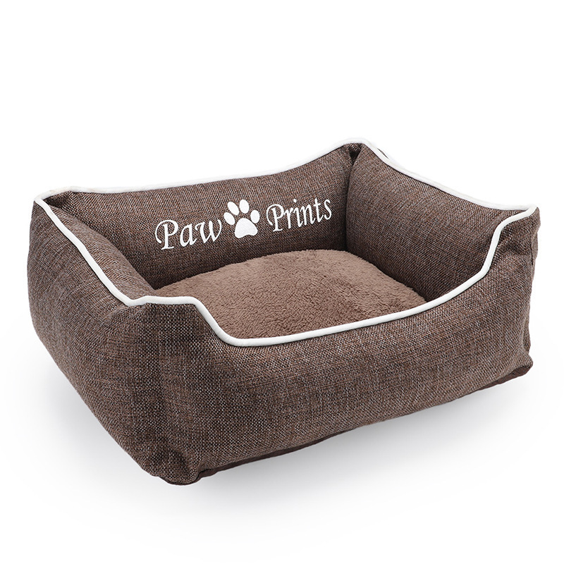 2022 New Design Classic Paw Print Warm Soft Deep Sleep Cat Dog Bed Anti Slip Heated Pet Bed