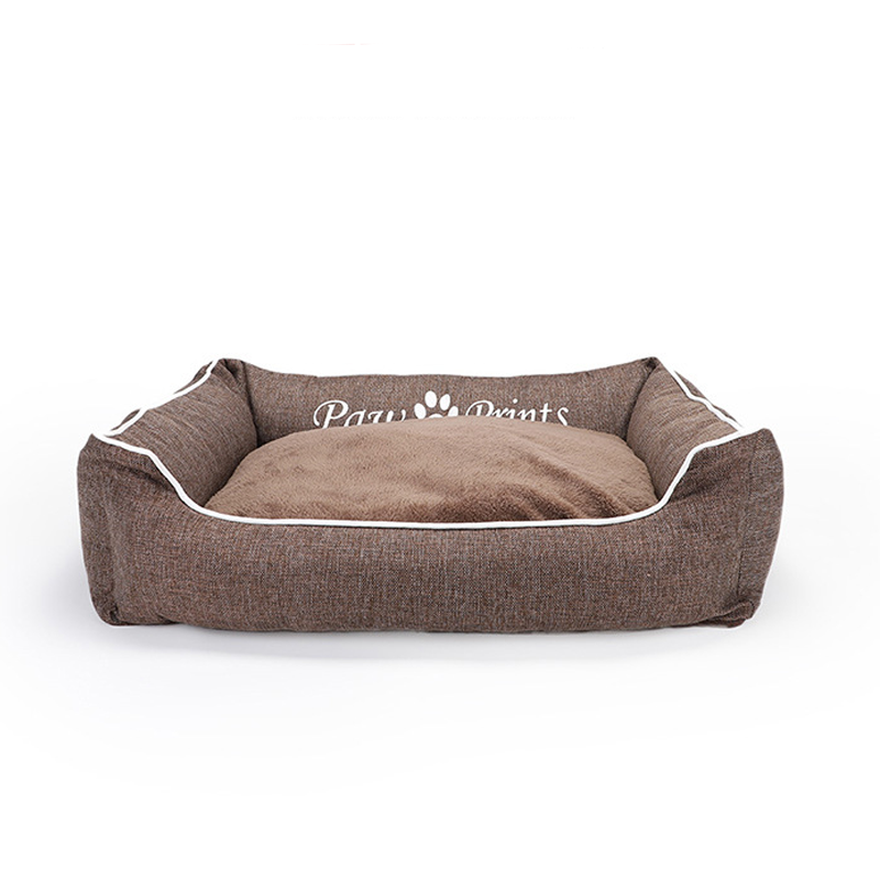 2022 New Design Classic Paw Print Warm Soft Deep Sleep Cat Dog Bed Anti Slip Heated Pet Bed