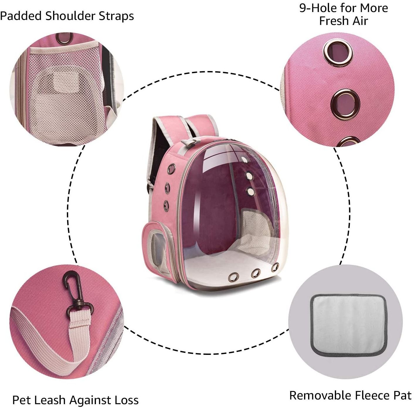 Breathable Portable Pet Travel Carrier Backpack Pet Transport Bag Pet Handbag With Locking Safety Zipper