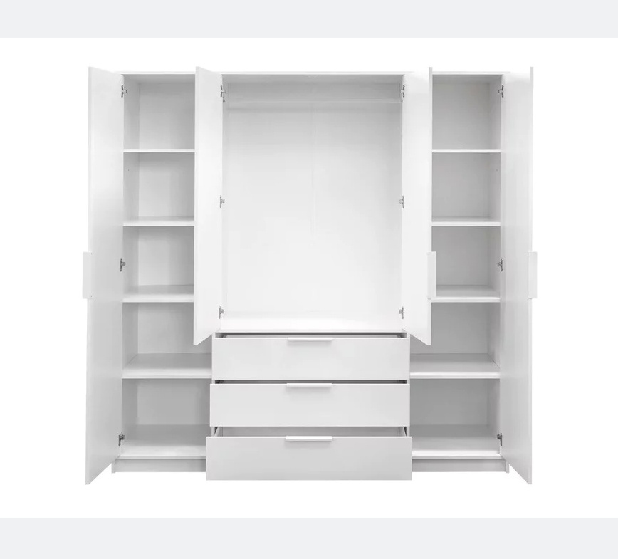 European style free standing wooden wardrobe closet design storage cabinet with drawer and mirror door