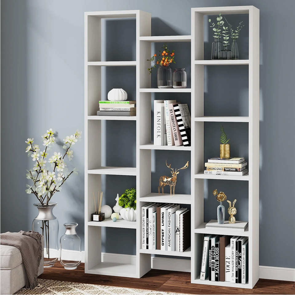 Modern Tall 5-Shelf Storage Bookshelf organizer with 14-Cube Display Book Shelf for Living Room furniture