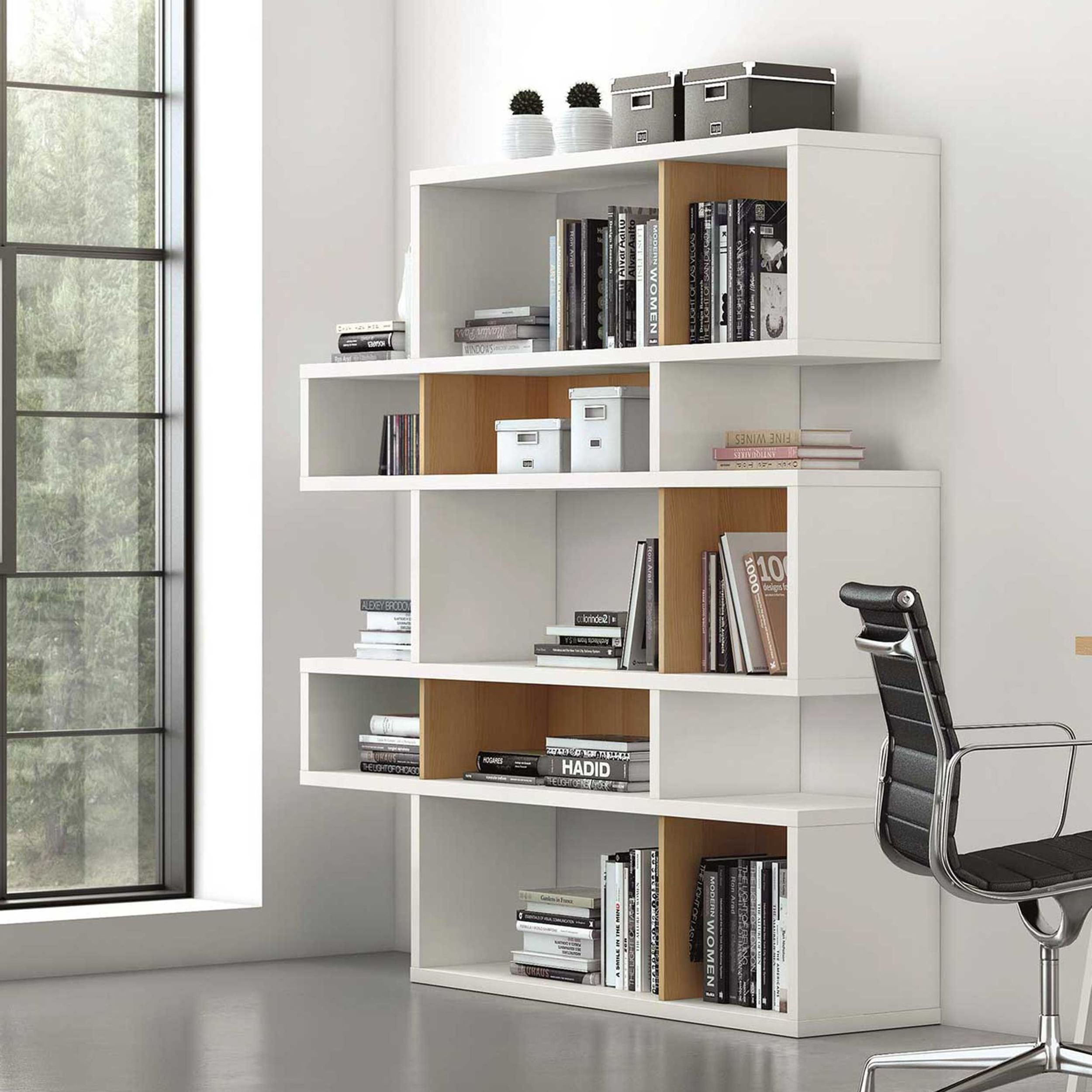 Modern Fantastic stylish Living room corner storage shelf wood display bookshelf wall shelving unit design for office