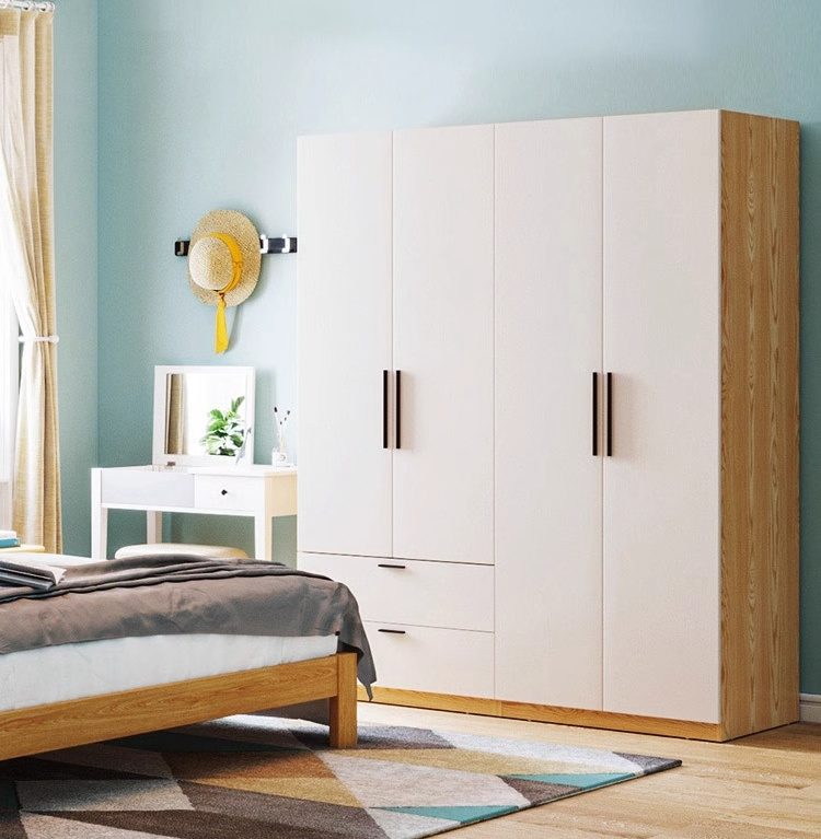 Latest Modern wood wardrobe 3 door and 2 drawers home knock-down closet furniture flat pack armoire with soft close