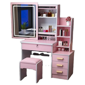 Customizable modern wooden dressing table mirrored dresser make up vanity with storage drawers