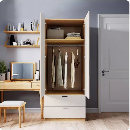 Latest Modern wood wardrobe 3 door and 2 drawers home knock-down closet furniture flat pack armoire with soft close