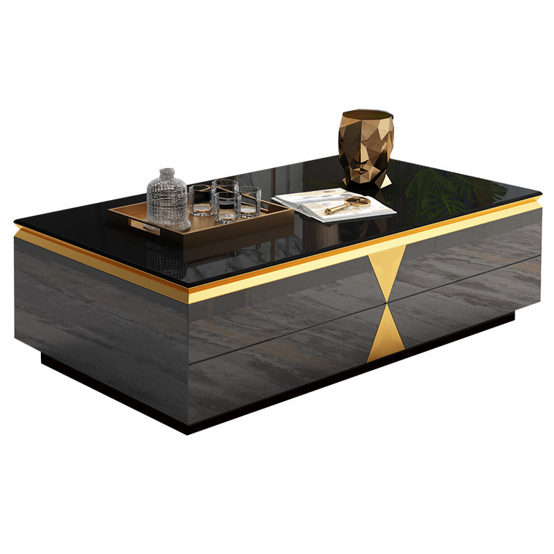 Luxury glossy Living Room TV Stand & coffee table set with tempered glass and marble stone