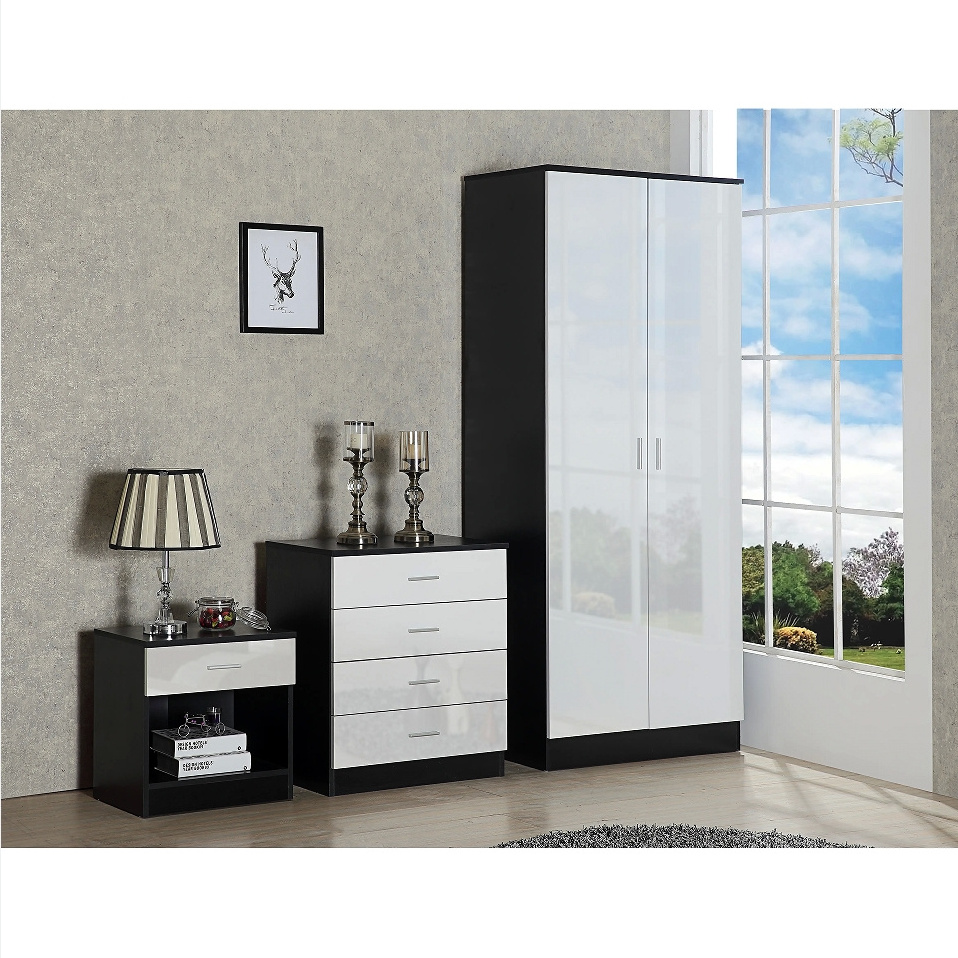 Modern designs china factory Bedroom Furniture Set wooden wardrobe + chest + 2 nightstands manufacturer