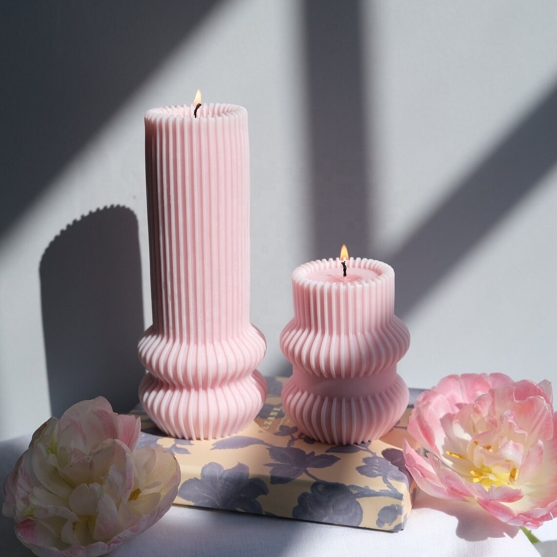 6.5x15(H)cm Birthday Baby Pink Wedding Favor Party decoration Striped Pillar Candle