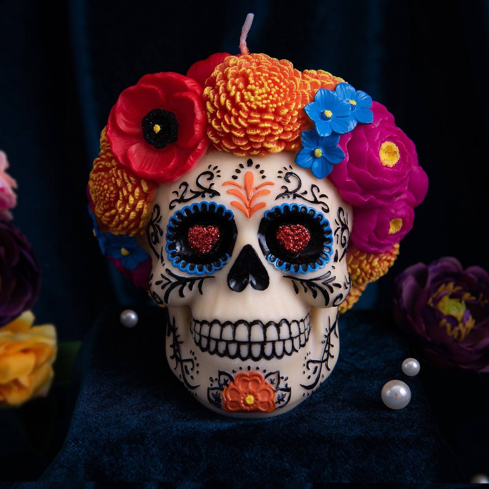 Dia De Los Muertos Floral Scented Candle for Day of