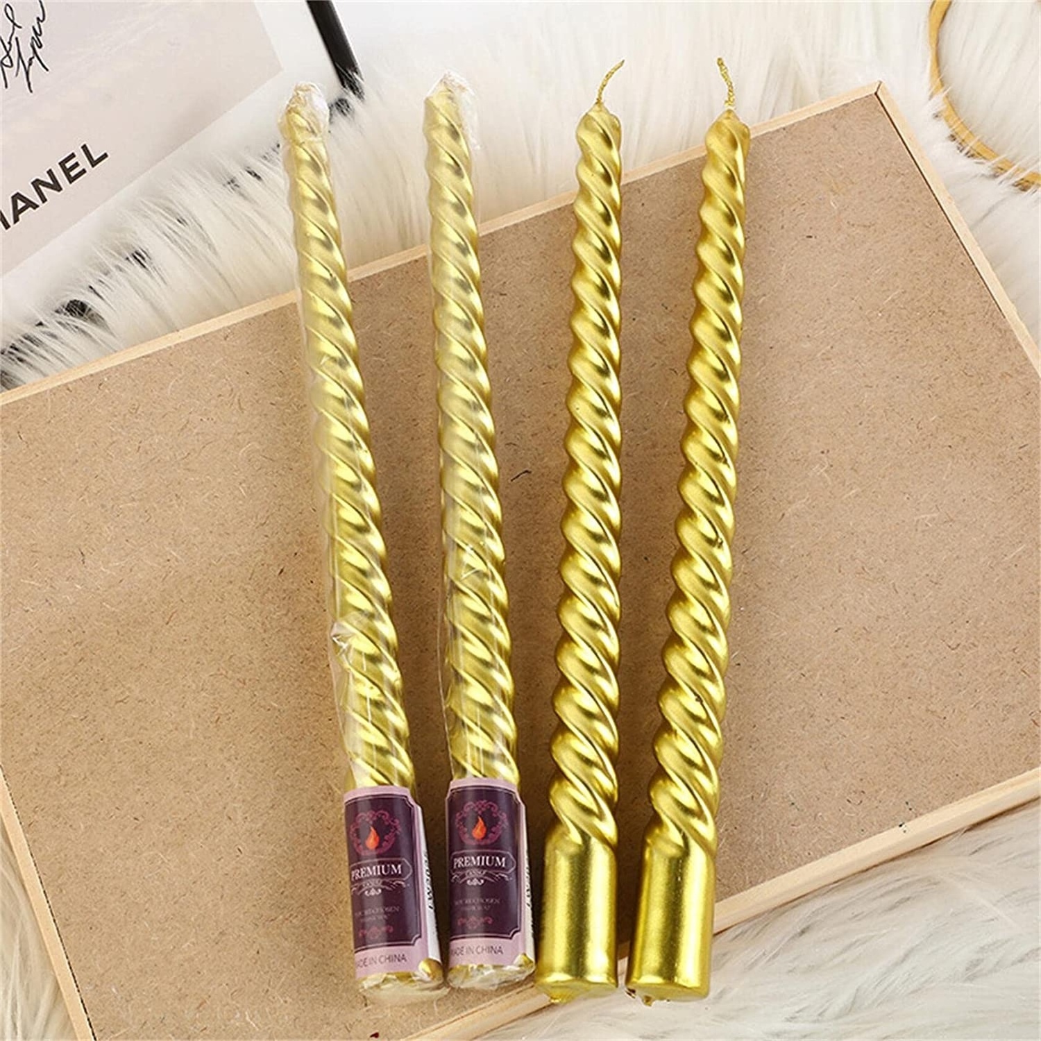 8 hrs Clean Burning Unscented Candles 10 inch gold taper candle Ture Drip less Long Candle Sticks