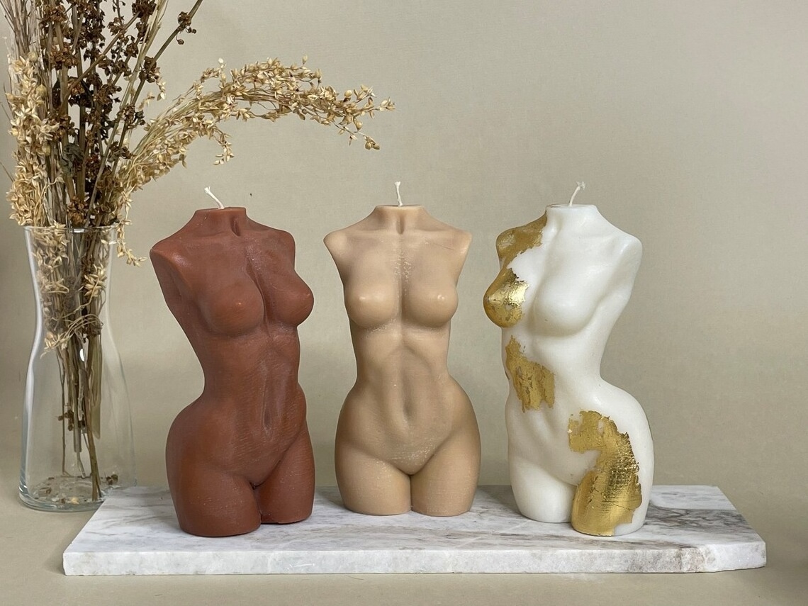 nude gold white black candle Scented female woman body soy wax Large Torso Candle